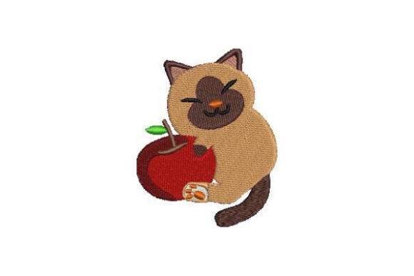 Cat Hugging Apple Embroidery Design