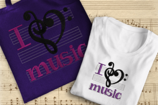I Love Music Embroidery Design